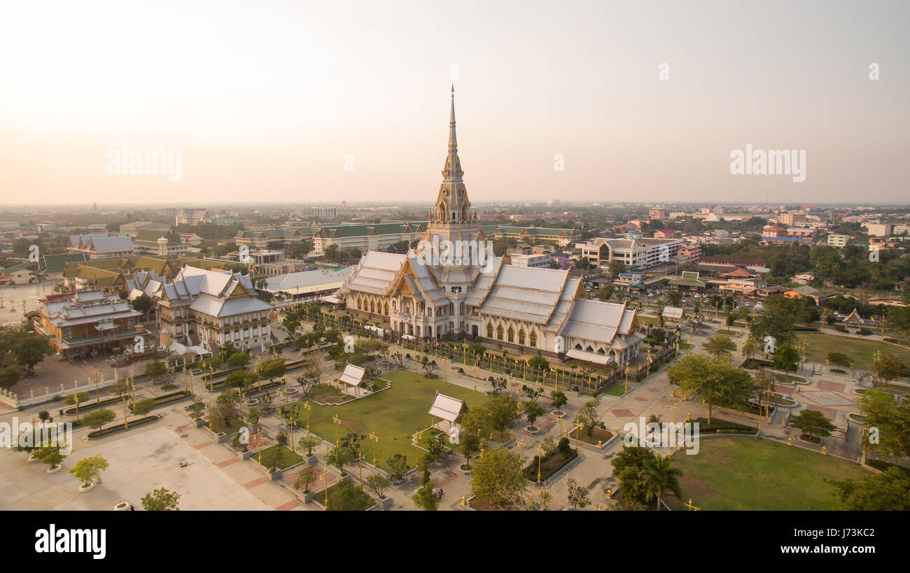 aerial view of wat sothorn templein chachengsao province eastern of thailand important buddhist religion church landmark in thailand Stock Photo