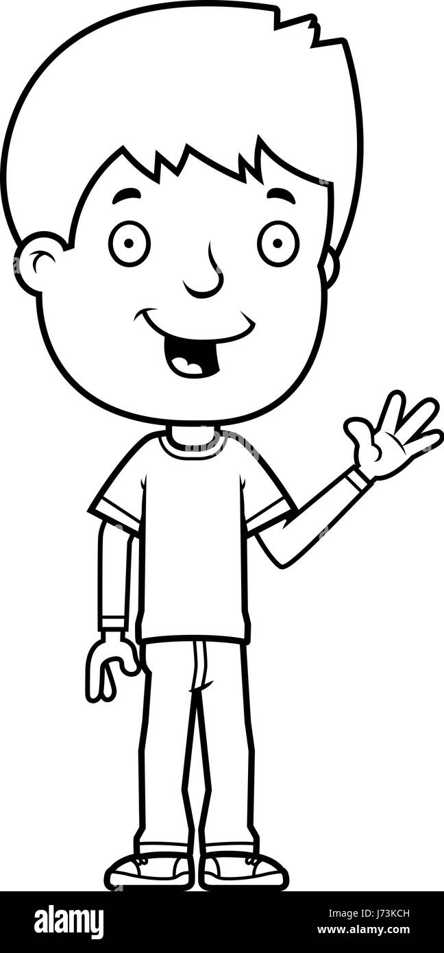 A cartoon illustration of a teenage boy waving. Stock Vector