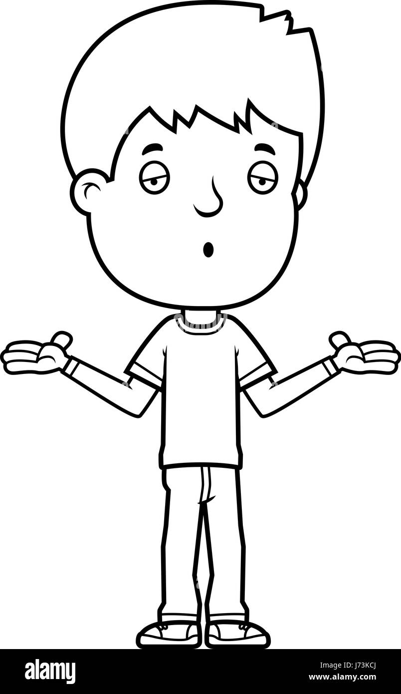 A cartoon illustration of a teenage boy shrugging. Stock Vector