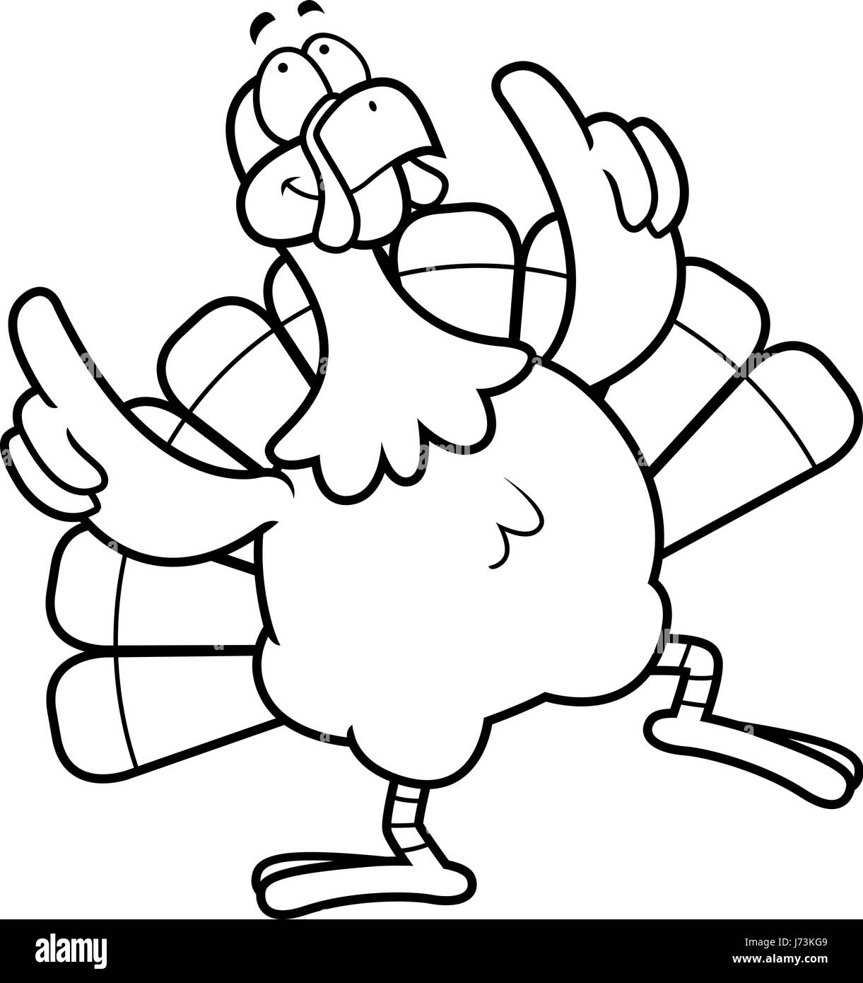 A happy cartoon turkey dancing and smiling. Stock Vector