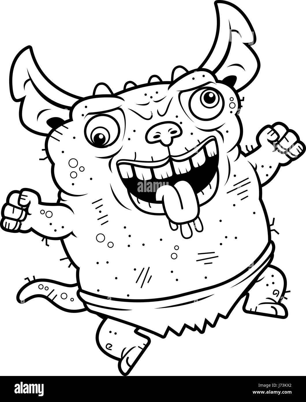 A cartoon illustration of an ugly gremlin looking crazy. Stock Vector