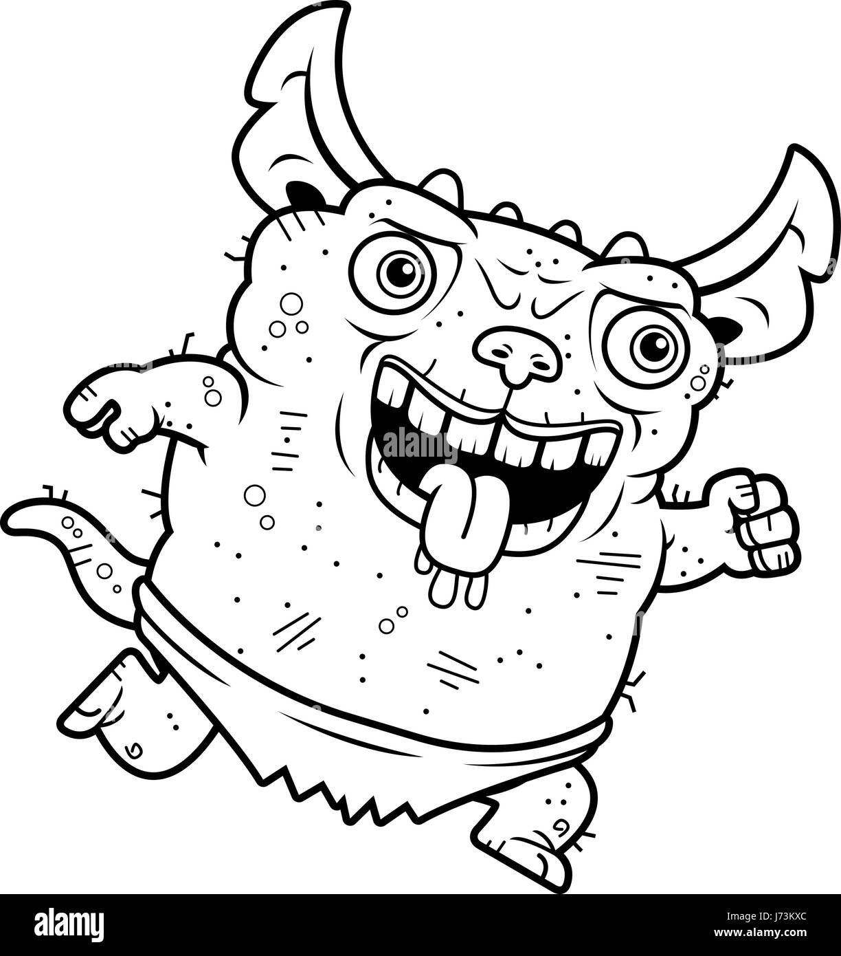 A cartoon illustration of an ugly gremlin running. Stock Vector