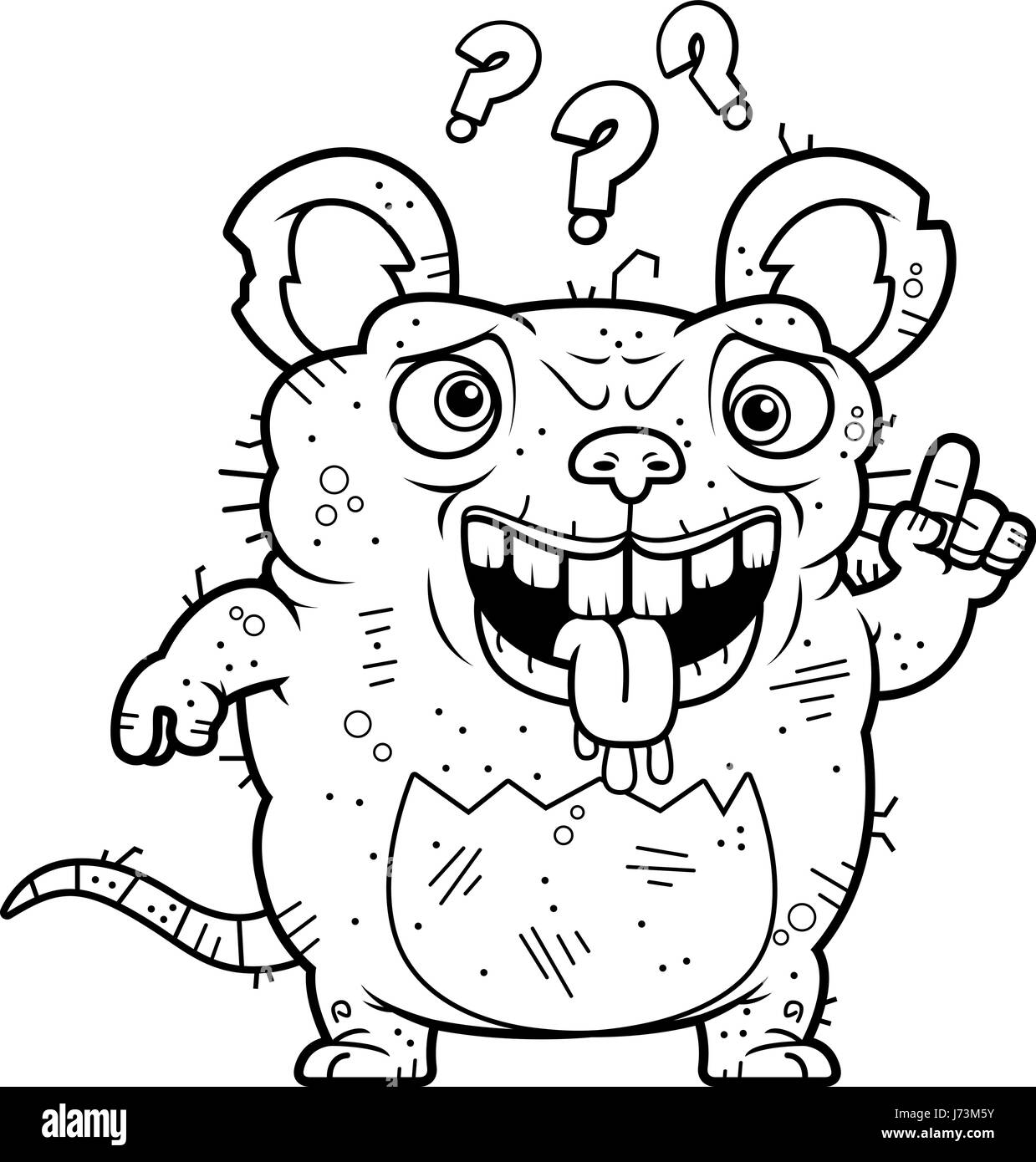 A cartoon illustration of an ugly rat looking confused. Stock Vector