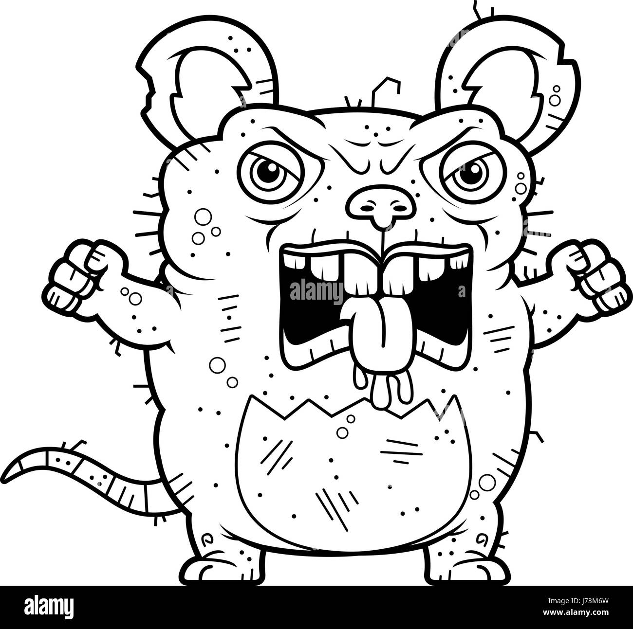 A cartoon illustration of an ugly rat looking angry. Stock Vector