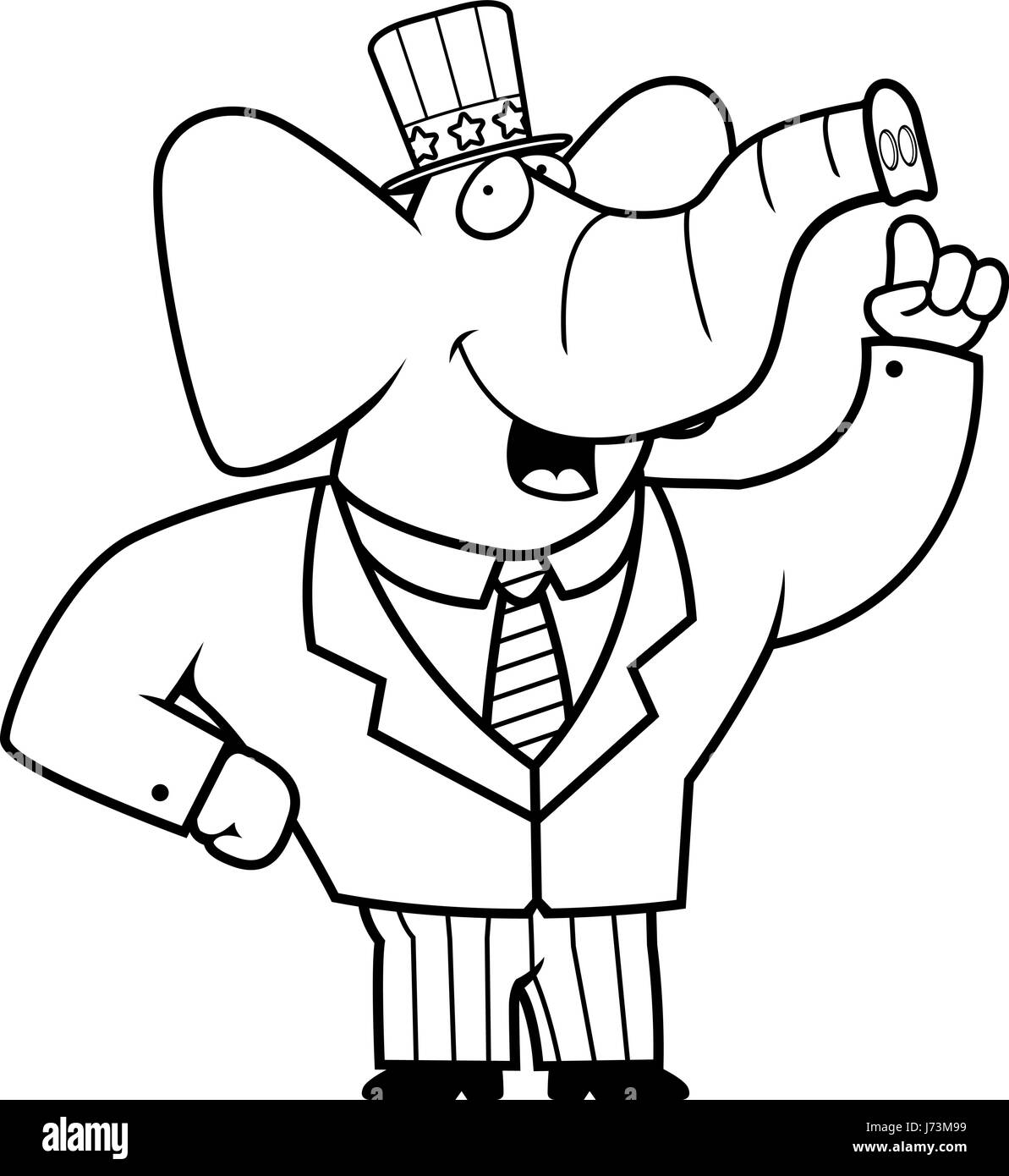A happy cartoon elephant in a patriotic suit. Stock Vector
