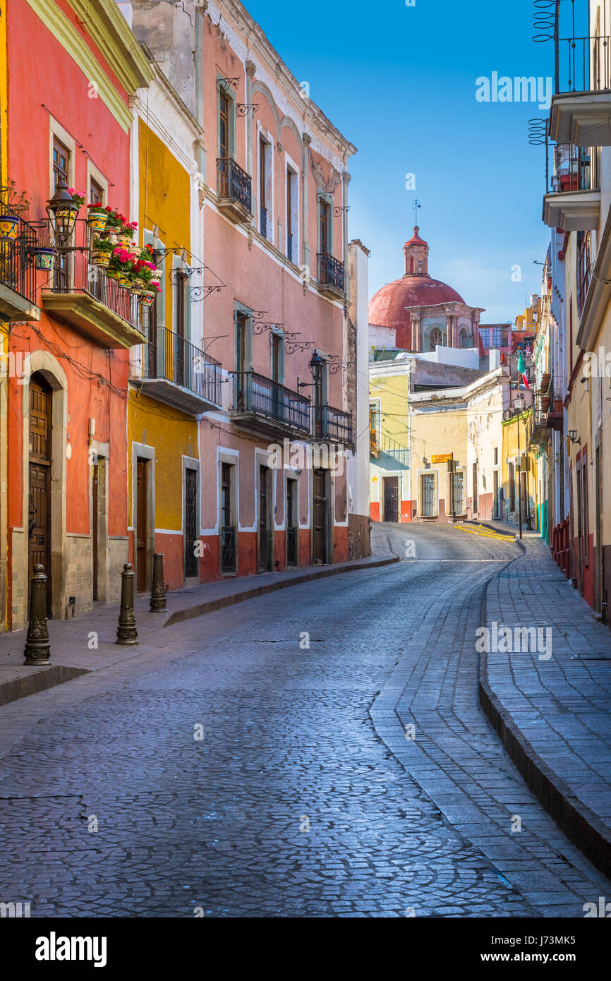 Street in Guanajuato, Mexico ------ Guanajuato is a city and municipality in central Mexico and the capital of the state of the same name. It is part  Stock Photo