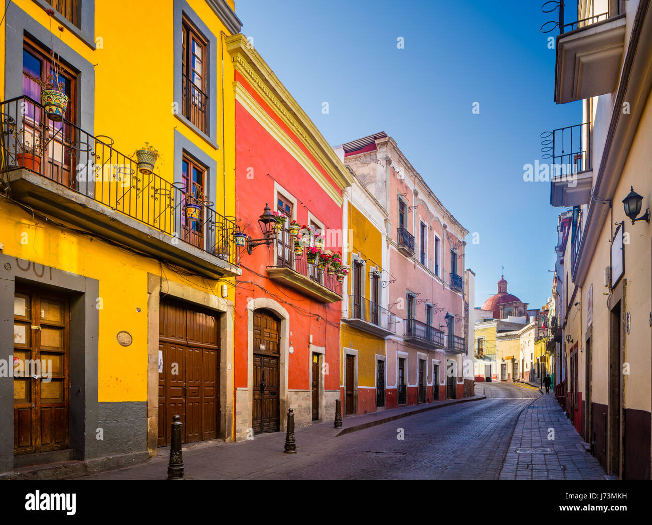 Street in Guanajuato, Mexico ------ Guanajuato is a city and municipality in central Mexico and the capital of the state of the same name. It is part  Stock Photo
