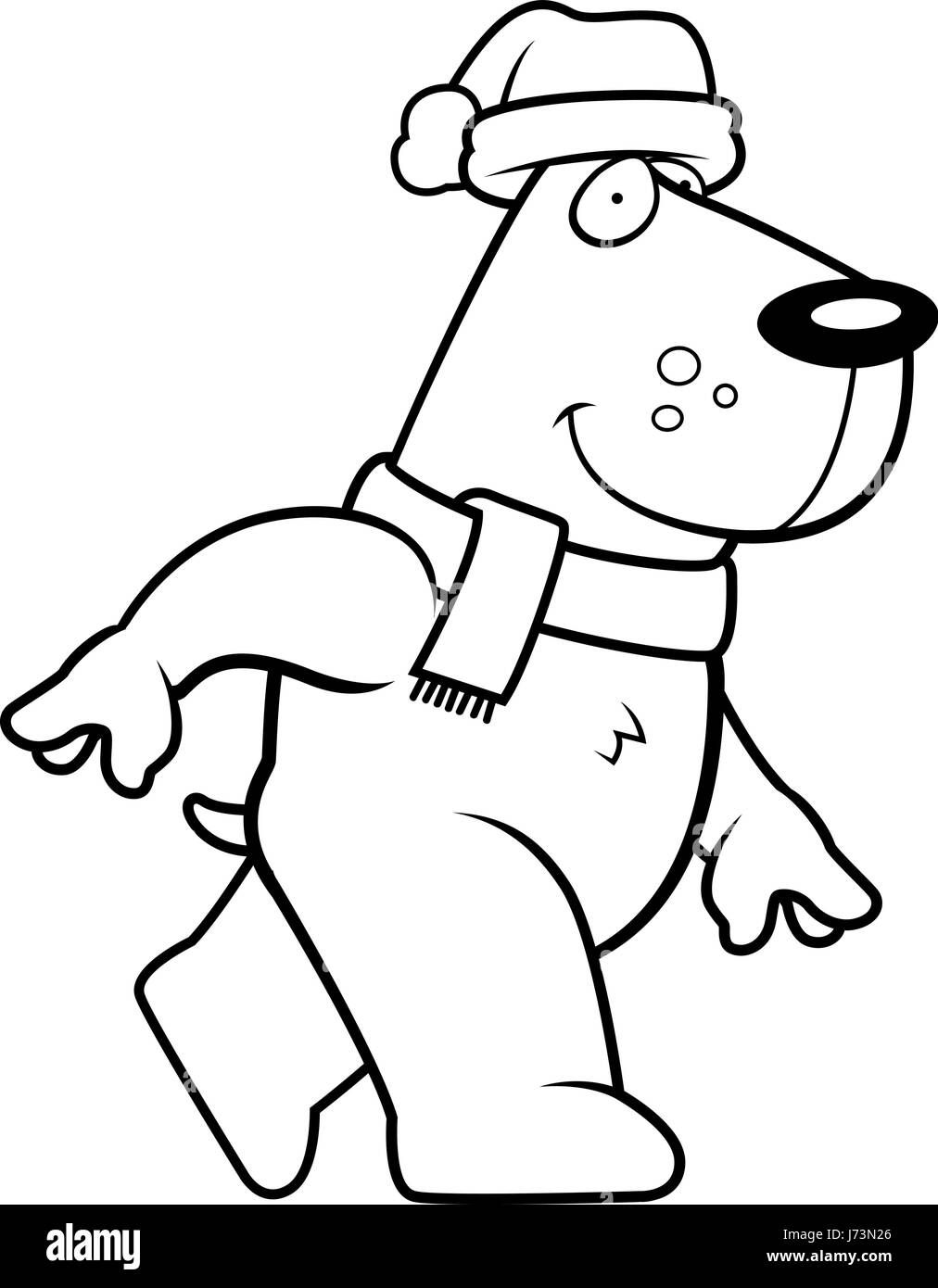 A cartoon illustration of a dog with a Christmas hat and scarf on Stock ...