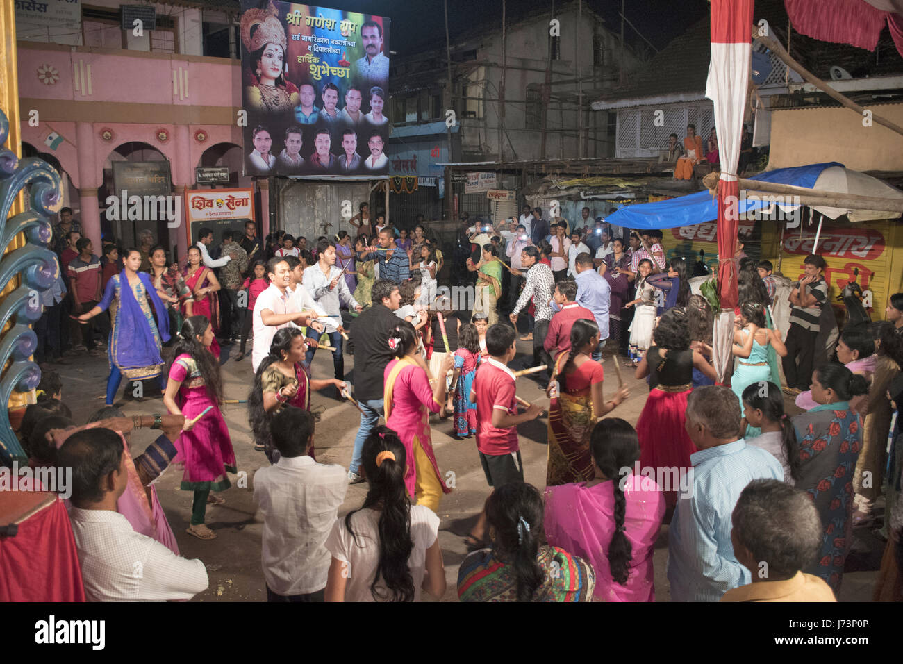 Dandiya dance at Navratri festival, Pune , India Stock Photo