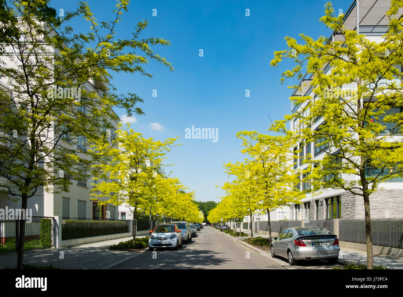 Modern luxury apartment buildings on Clara-Wieck-Strasse in the new diplomatic quarter of Berlin, Germany Stock Photo