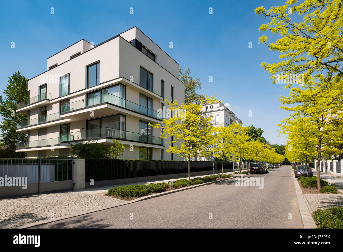 Modern luxury apartment buildings on Clara-Wieck-Strasse in the new diplomatic quarter of Berlin, Germany Stock Photo