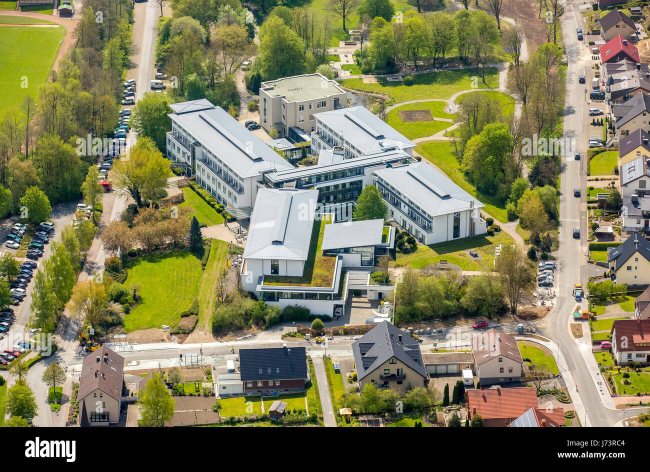Aatalklinik Wünnenberg - Department of Neurological Rehabilitation, Hospital, Overview of Bad Wünnenberg, Bad Wünnenberg, East-Westphalia-Lippe, Büren Stock Photo