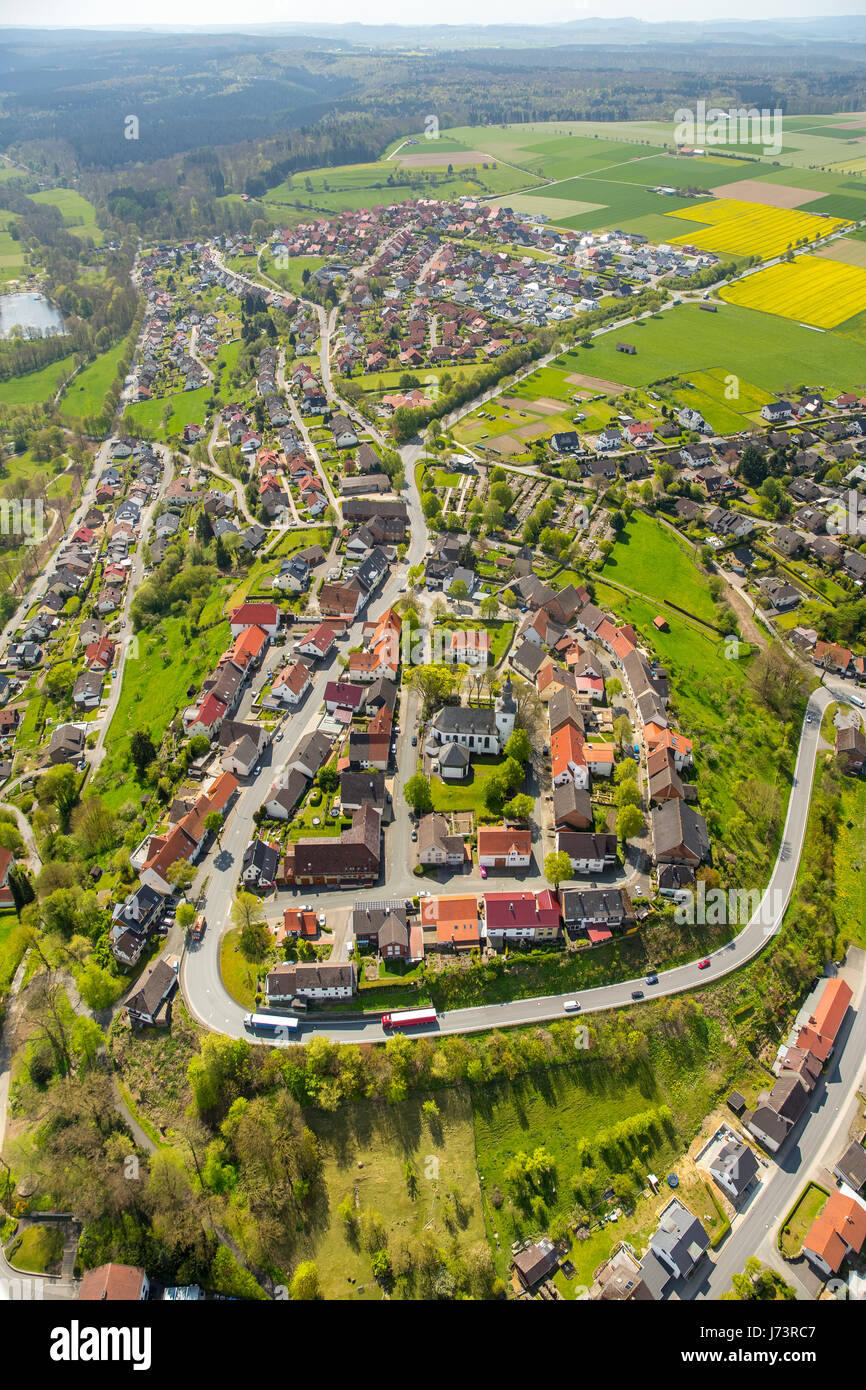 St. Anthony's Church with church hill city ring, church space, overview of Bad Wunnenberg, Bad Wunnenberg, OWL, Bürener, North Rhine-Westphalia, Germa Stock Photo