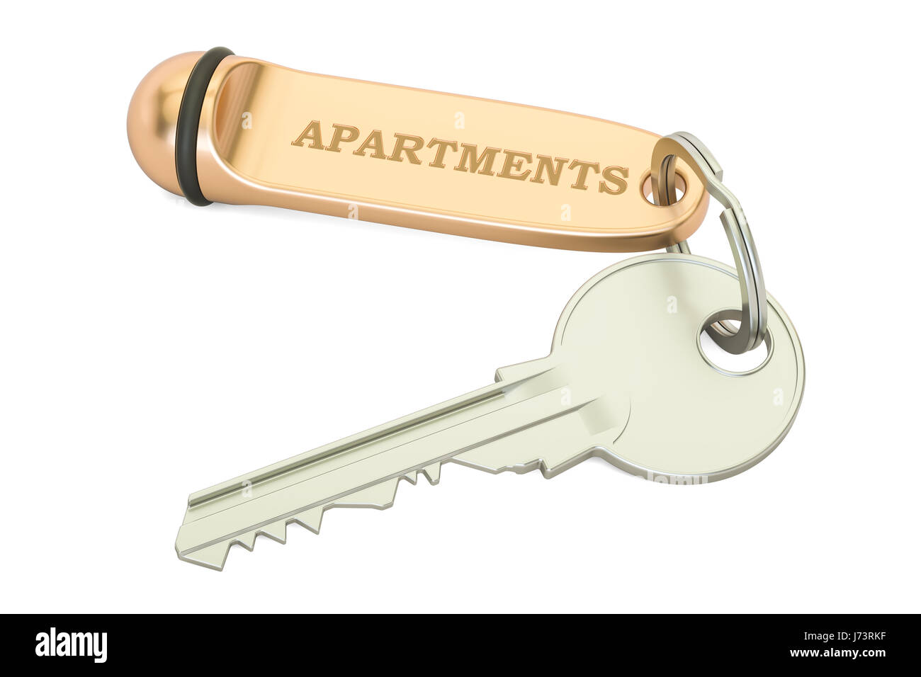 Apartments key with keychain, 3D rendering Stock Photo