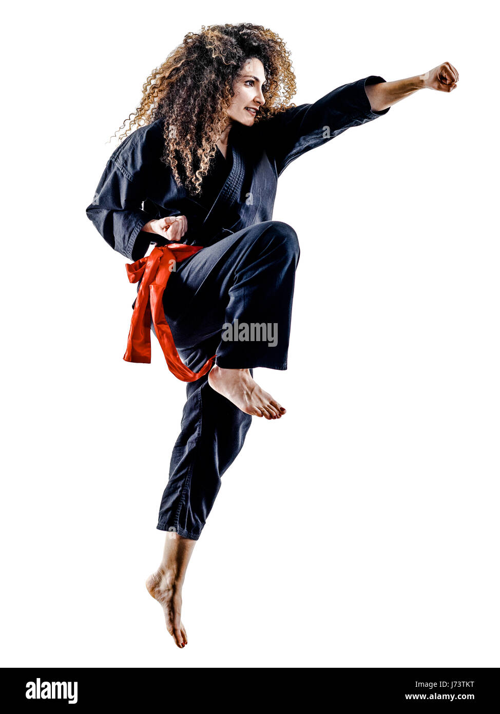 one caucasian woman practicing martial arts Kung Fu Pencak Silat in