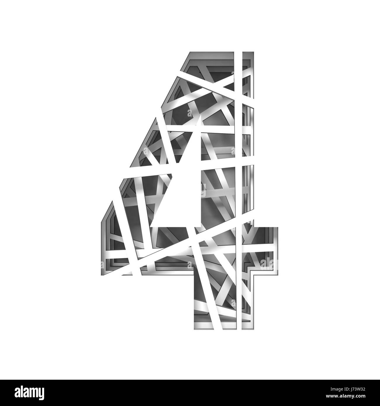 Paper cut out font number FOUR 4 3D render illustration isolated on