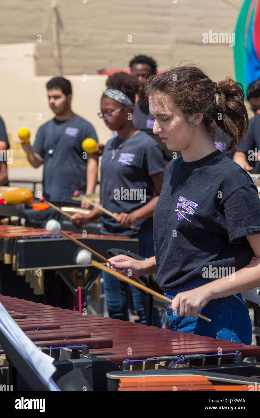 Phoenix, Arizona - The Cesar Chavez High School Percussion Ensemble performs at the Maricopa County Fair. Stock Photo