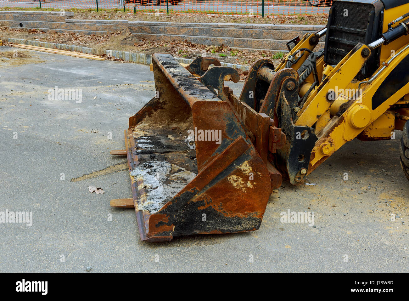The tractor or Bulldozer on construction site tractor equipment, machine Stock Photo