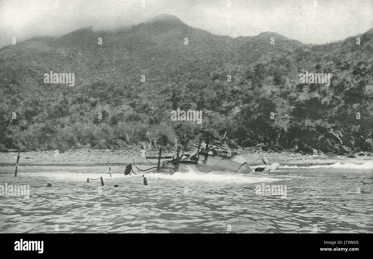 Wreck of the Spanish Cruiser Cristobal Colon, destroyed in the Battle