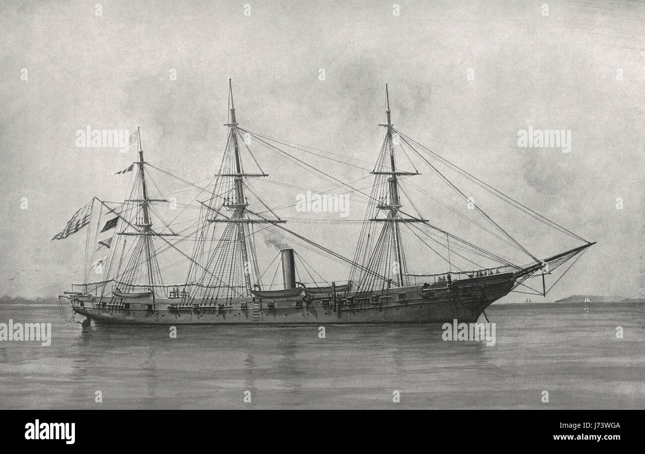 The USS Hartford, Admiral Farragut's Flagship in 1864 during the American Civil War Stock Photo
