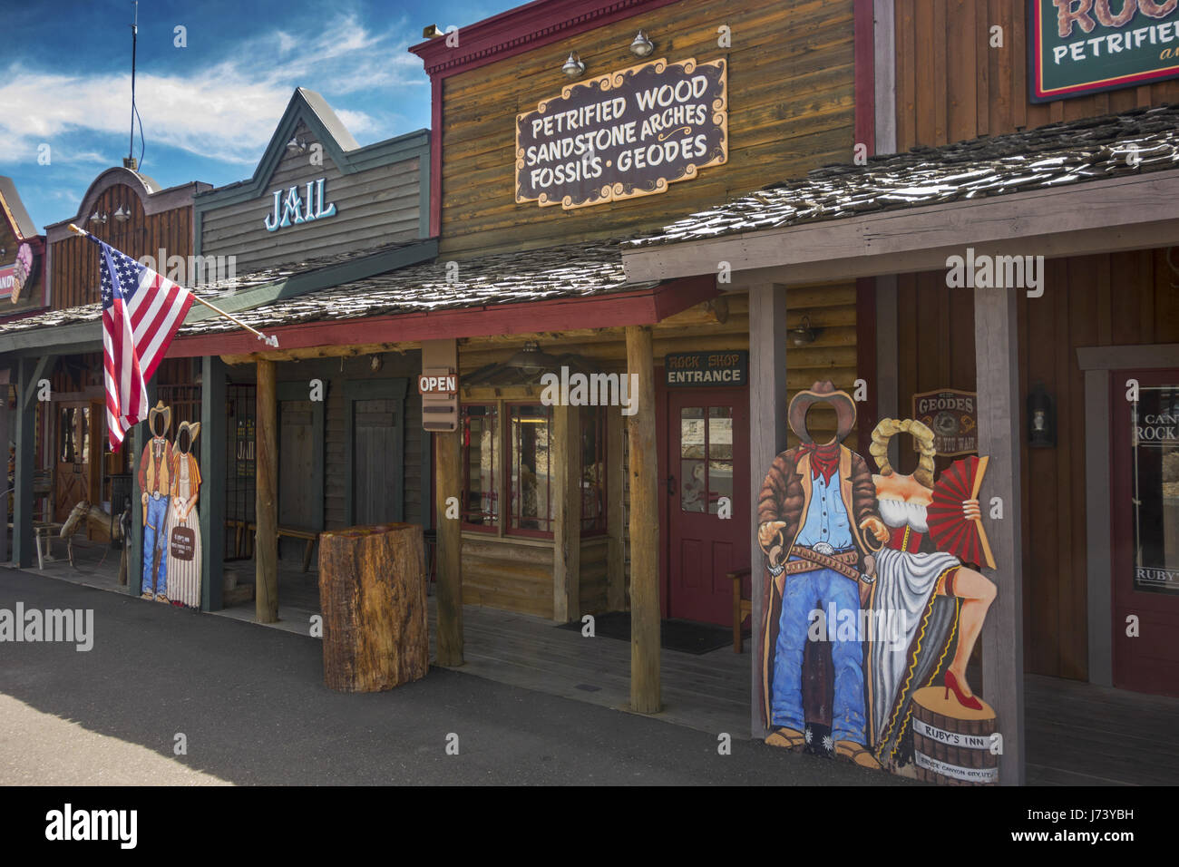 Replica of Old Wild West Town in Bryce Canyon City, Utah near National Park Entrance Stock Photo
