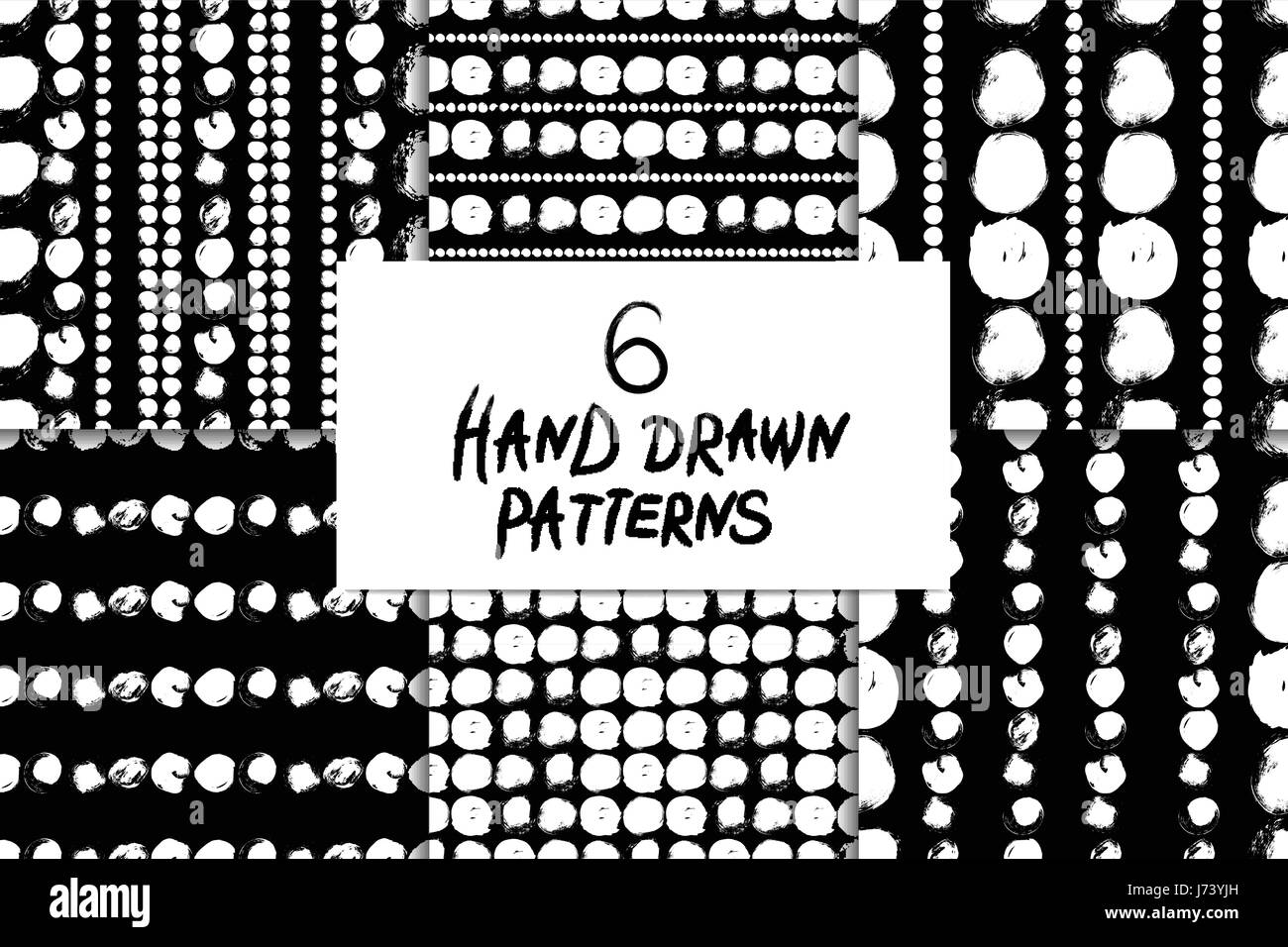 Vector seamless pattern set with circles brush strokes. Black and white ...