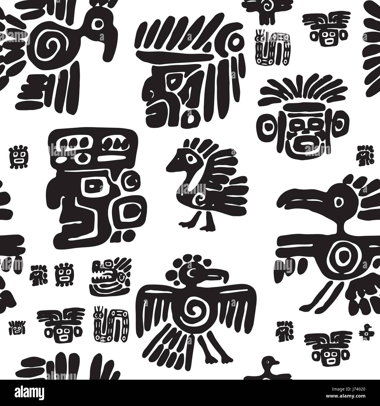 Seamless vector maya pattern. Black and white ethnic elements. Tribal