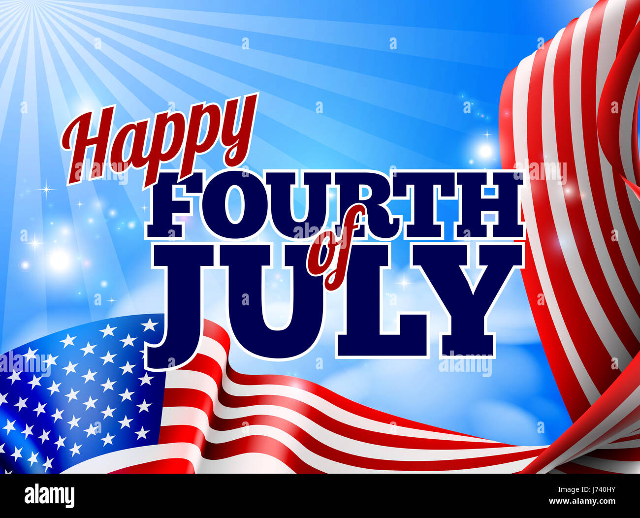 A Fourth of July Independence Day background with an American Flag design element Stock Photo