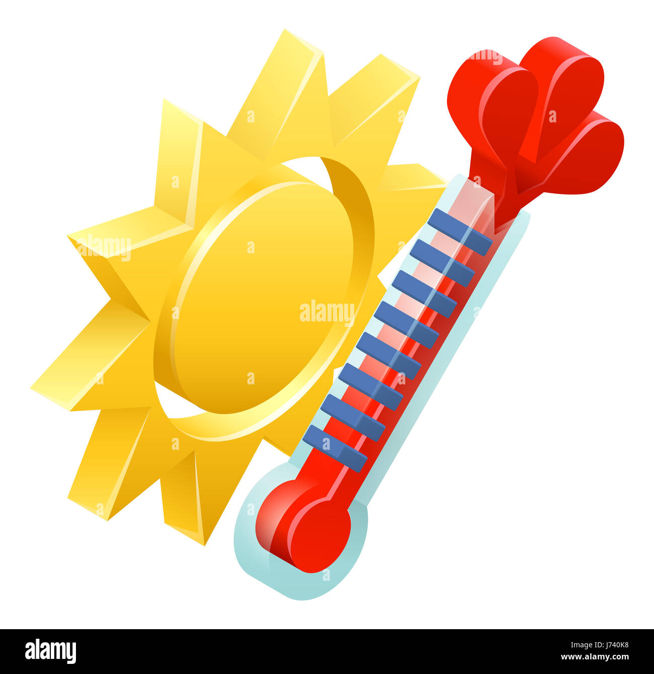 A 3d sun and thermometer isometric weather icon concept Stock Photo