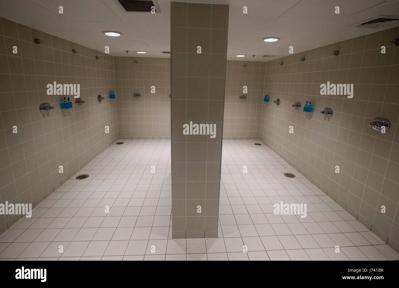 A general view of the showers inside the changing rooms at Wembley