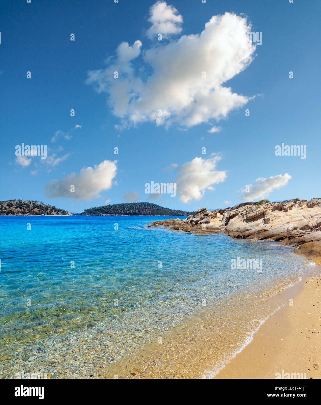 Beautiful Summer Aegean Sea Rocky Coast Landscape Sithonia near 