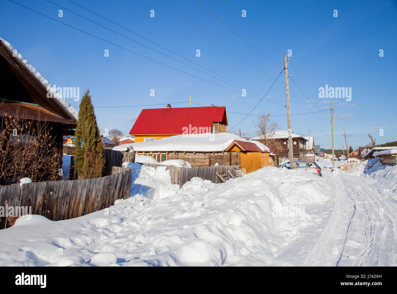 Winter rural landscape in a village, Sverdlovsk Region, Russia Stock ...