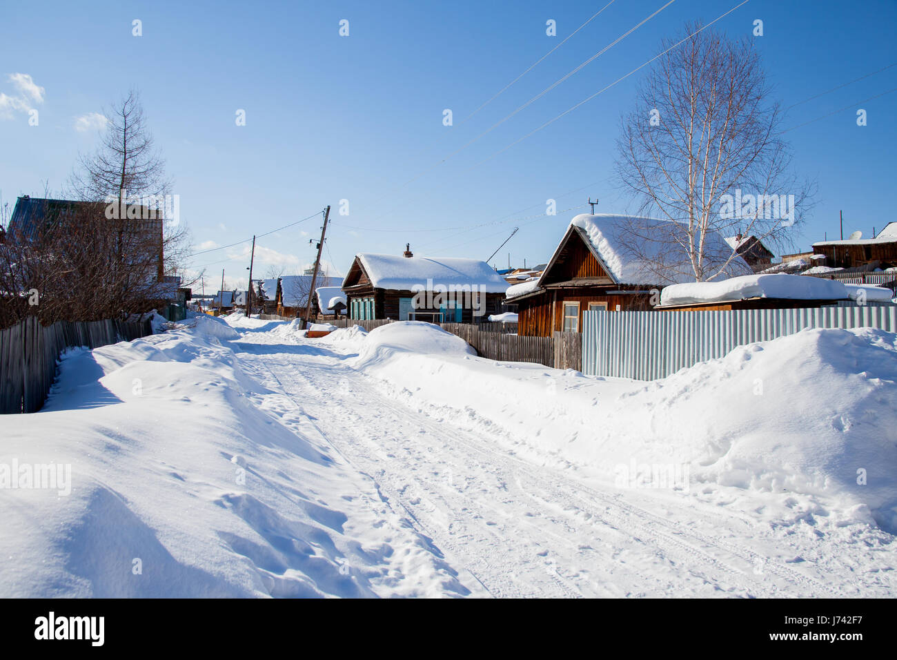 Village a winter sunny day, Sverdlovsk area, Russia Stock Photo