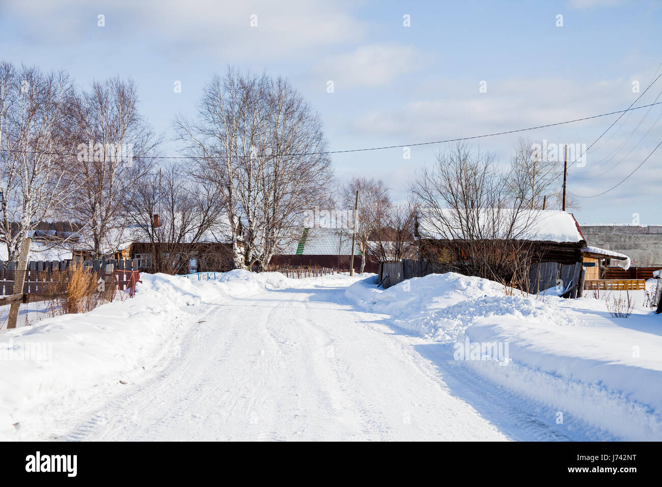 Winter rural landscape in the village of Sloboda, Sverdlovsk region, Russia Stock Photo