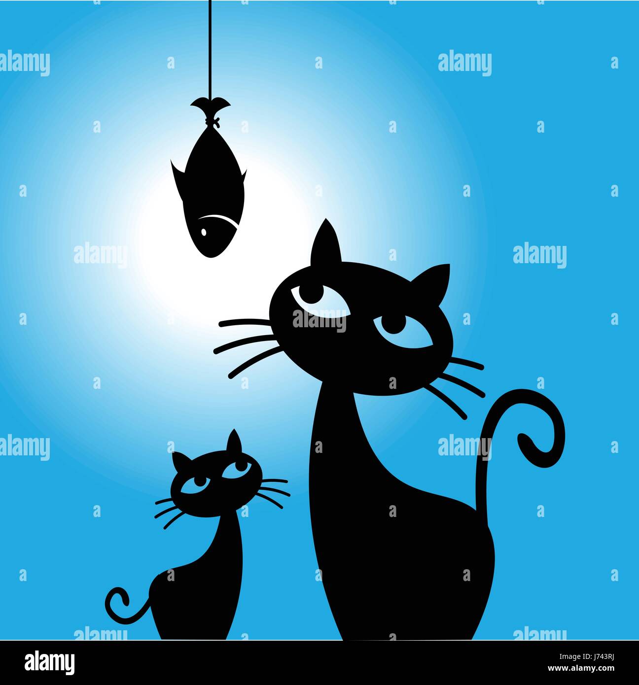 Cat dreams of fish. Cat wants to eat fish. Vector illustration Stock
