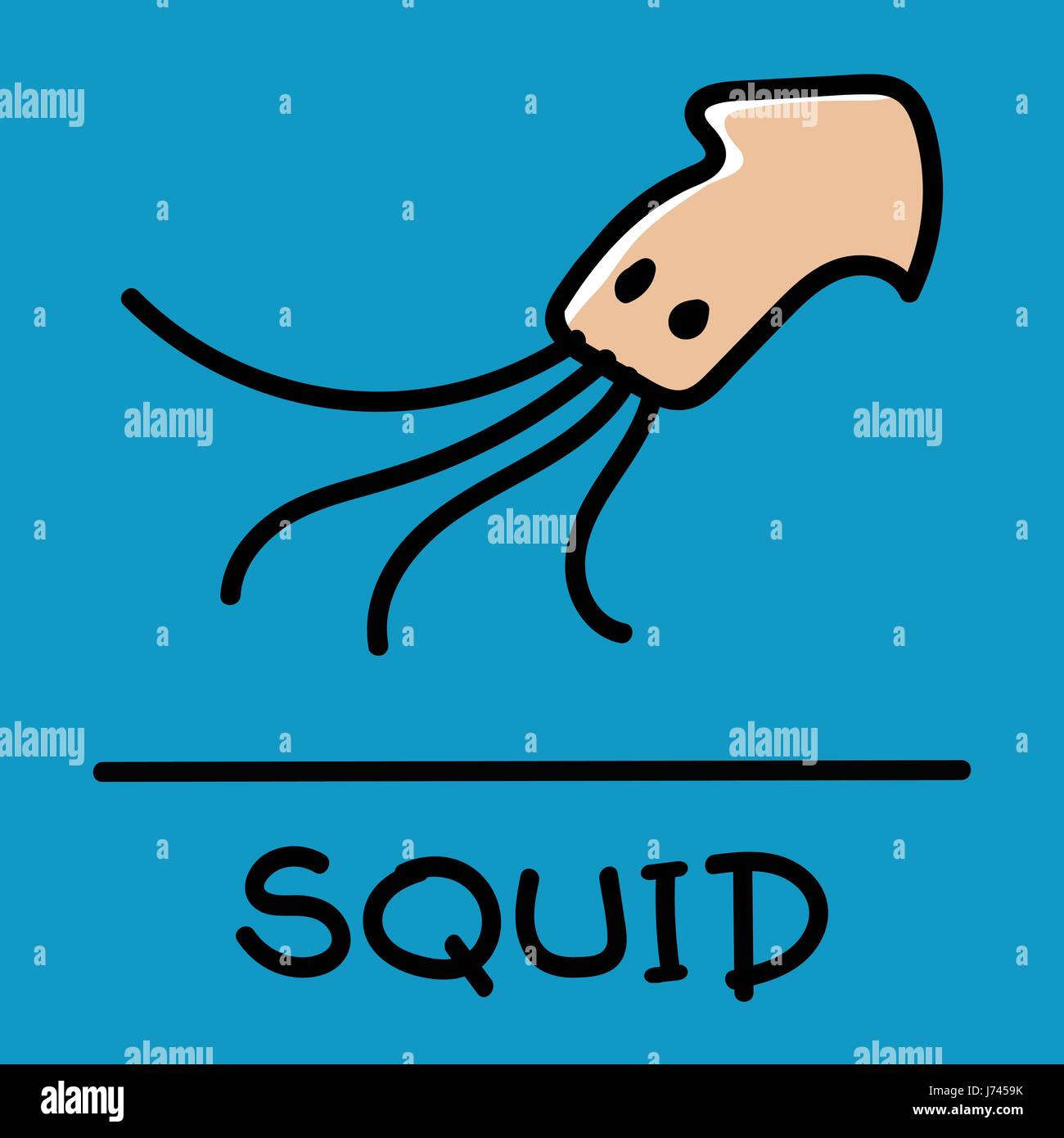 Cute squid hand-drawn style,drawing,hand drawn vector illustration