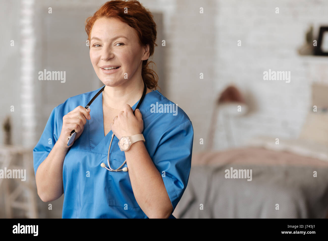 Portrait of amazing experienced distinguished nurse Stock Photo