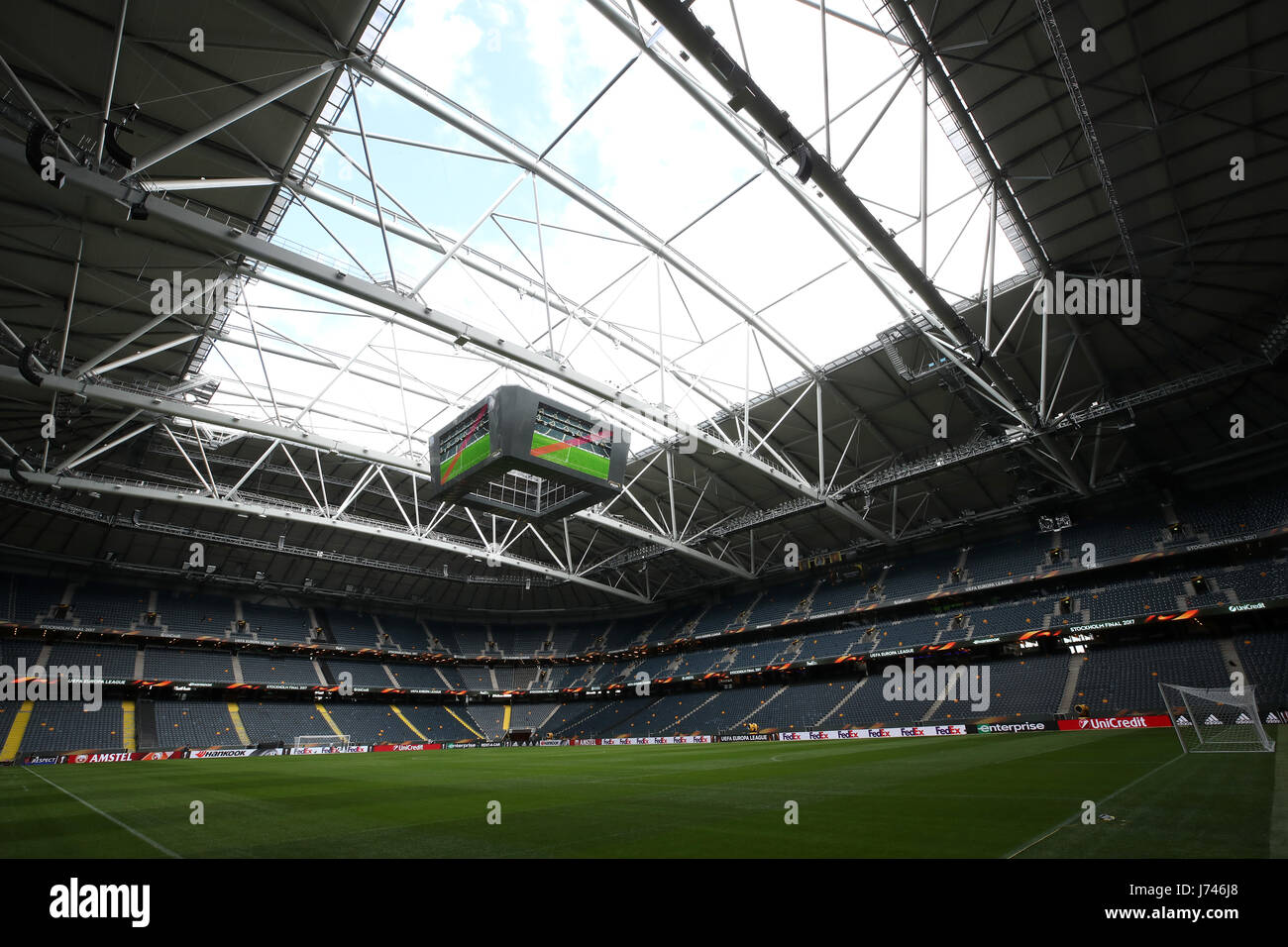 A general view of the Friends Arena, Stockholm, in Sweden, ahead of the Europa League Final against Ajax tomorrow evening. PRESS ASSOCIATION Photo. Picture date: Tuesday May 23, 2017. Photo credit should read: Nick Potts/PA Wire Stock Photo