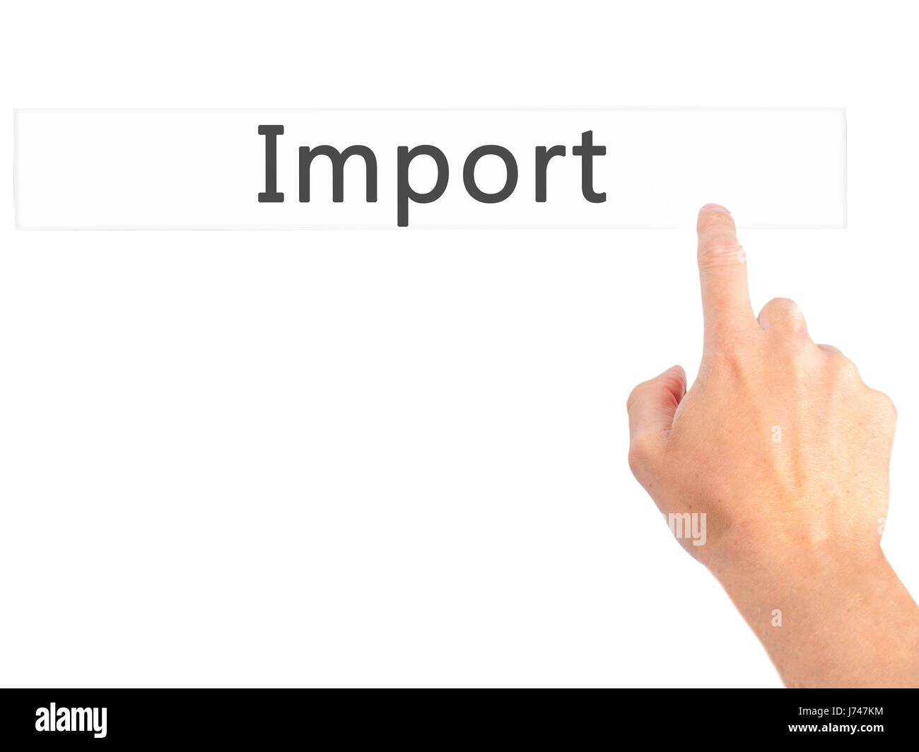 Import - Hand pressing a button on blurred background concept ...