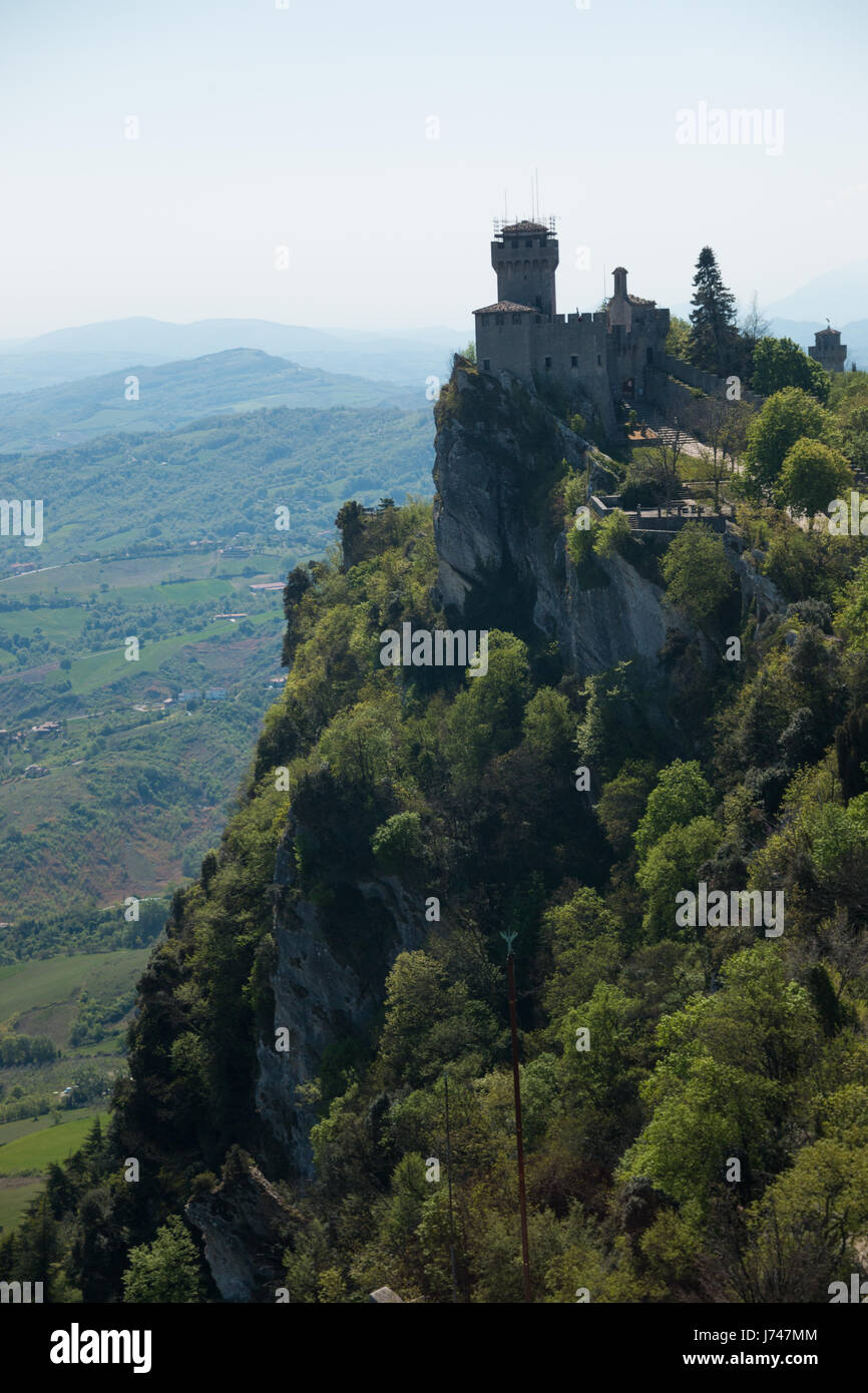 Aerial View Of Cesta And The Montale On The Cliff Edge On Mount Titano 