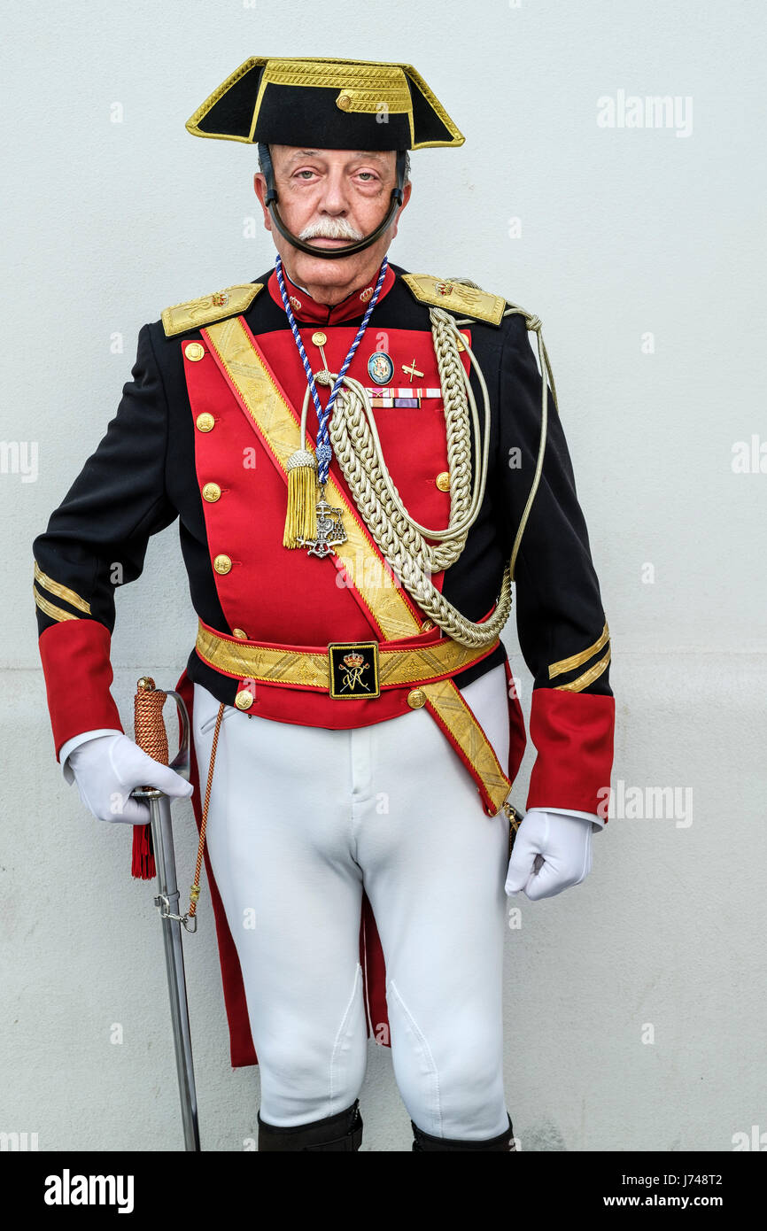 Portrait of a member of the famous police corps 'Guardia Civil' wearing his gala uniform during an Easter procession. Stock Photo
