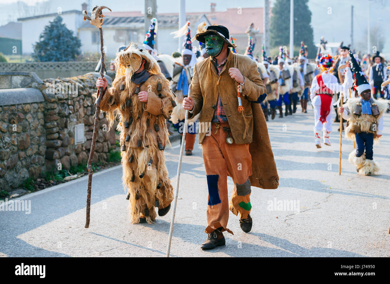 La Vijanera, a winter carnival. Silio, Molledo, Cantabria, Spain, Europe Stock Photo
