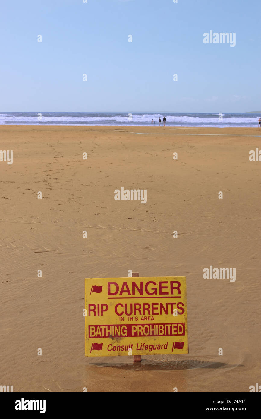 blue danger beach seaside the beach seashore currents warning lifesaving notice Stock Photo