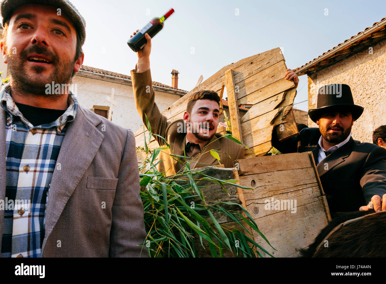 The burial. La Vijanera, a winter carnival. Silió, Molledo, Cantabria, Spain, Europe. Stock Photo