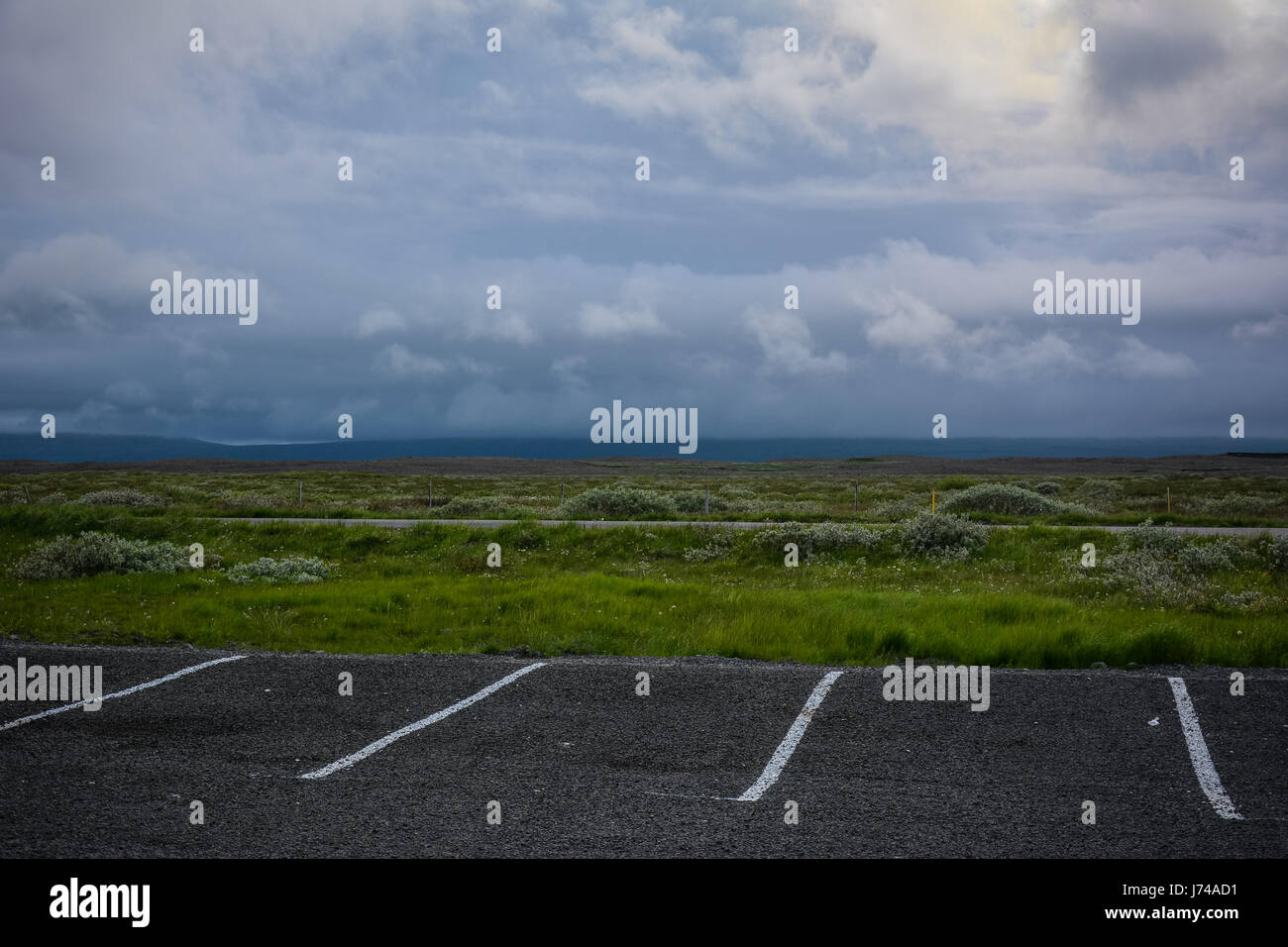 Meadow And Empty Parking Lot With Scenic Sky Near Gullfoss Waterfall Stock Photo Alamy