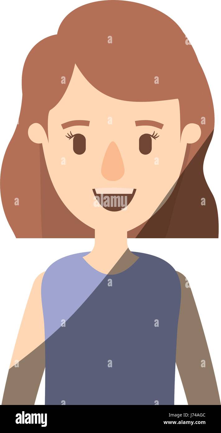 Light Color Shading Caricature Half Body Woman With Short Wavy Hair Stock Vector Image Art Alamy
