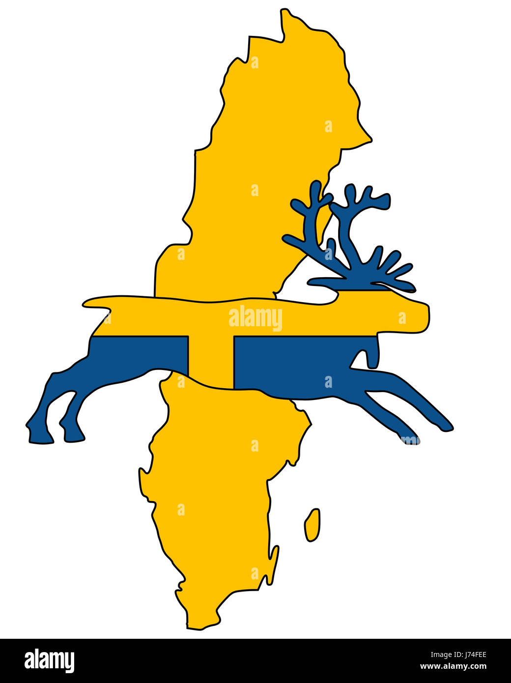 animal sweden flag scandinavia reindeer swedish sign signal blue optional Stock Photo