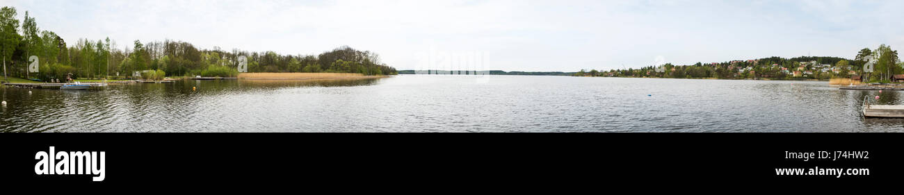 Panoramic view of Lake Mälaren, near Sigtuna, Stockholm County, Sweden Stock Photo