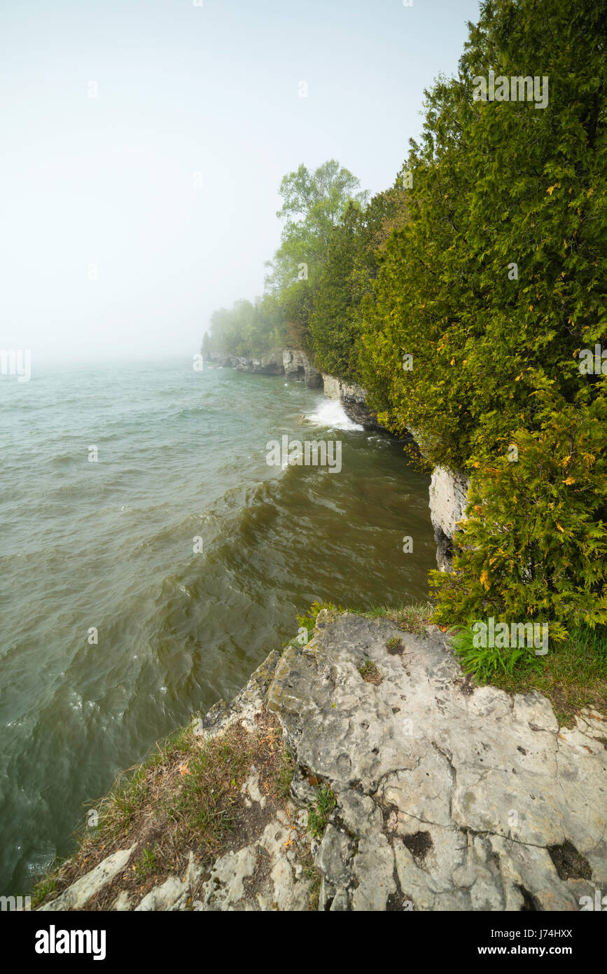 An Overcast Morning At Cave Point County Park Door County Stock