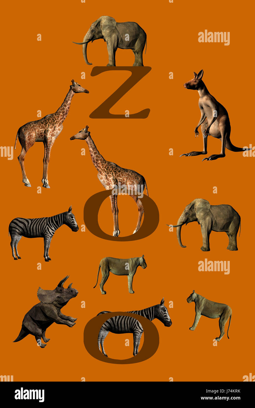 elephant animals zoo giraffe savage haggardly symbolic graphic brown brownish Stock Photo
